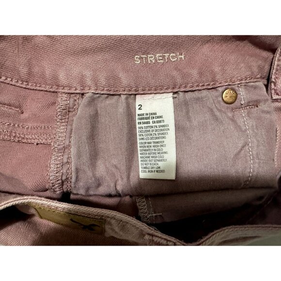 American Eagle Womens Stretch Denim Jean Shorts Sz 2 Mid Rise Distressed Pink - Picture 5 of 5